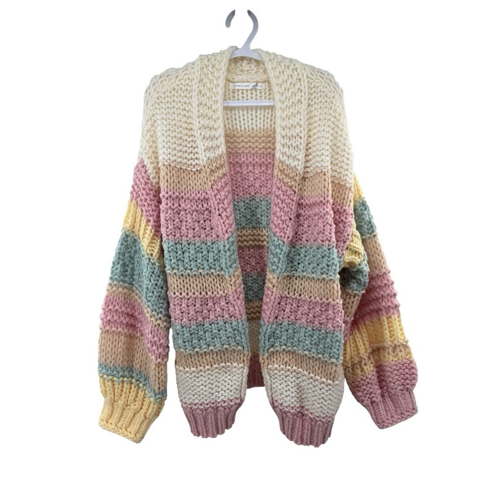 Alter'd State Woman's Sweater Cardigan Pastel Striped Size XL